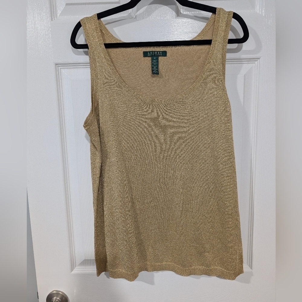 Lauren Ralph Lauren Metallic Gold Knit Tank Top in Size 1X